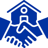 Blue handshake and home symbol