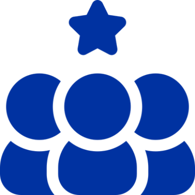 Three people with a star above them representing a team or leadership.