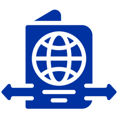 Icon of a passport with a globe and arrows.